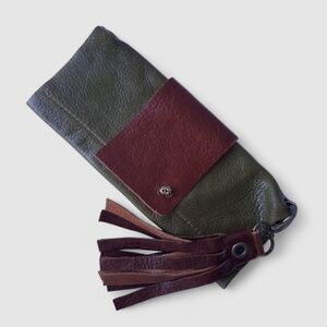 Artisan Clutch Tassel Bag Charm Supple Calfskin Green Brown Wallet Leather Boho